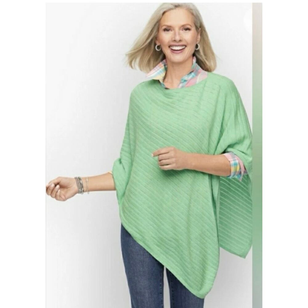 Talbots NWT Mint Green Asymmetrical Shall Poncho M/L Lightweight Knit Accessory